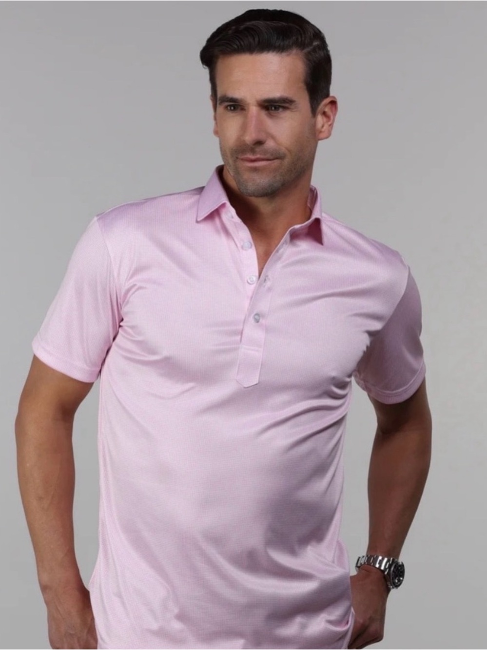 Collars & Co Semi Spread Collar Polo in Pink Houndstooth Golf Shirt Size 2XL NEW